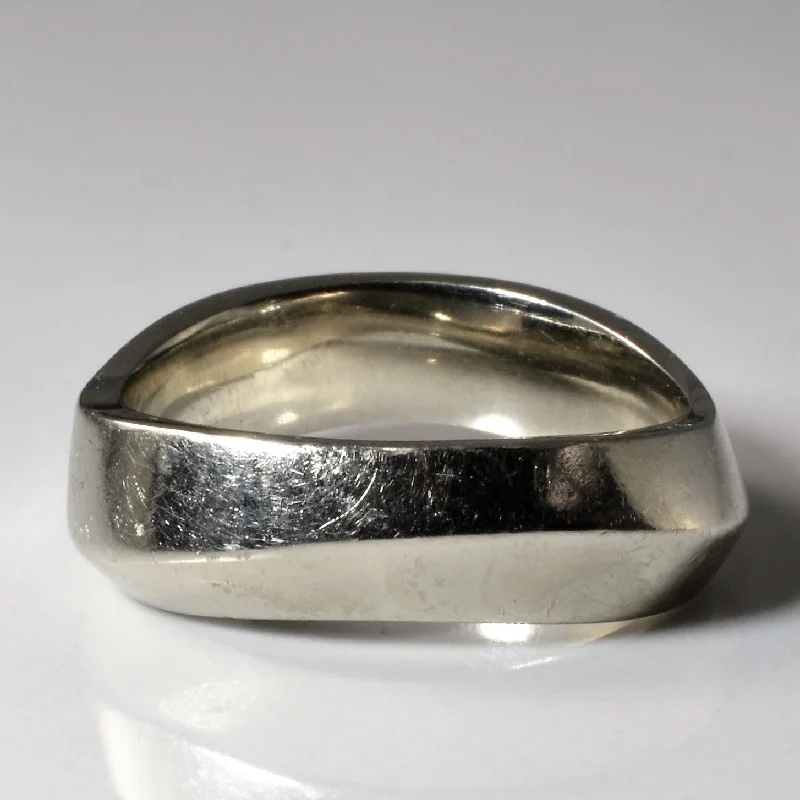 Elevate Your Outfit With Discounted Statement Jewelry White Gold Solid Wave Band | SZ 9.25 |