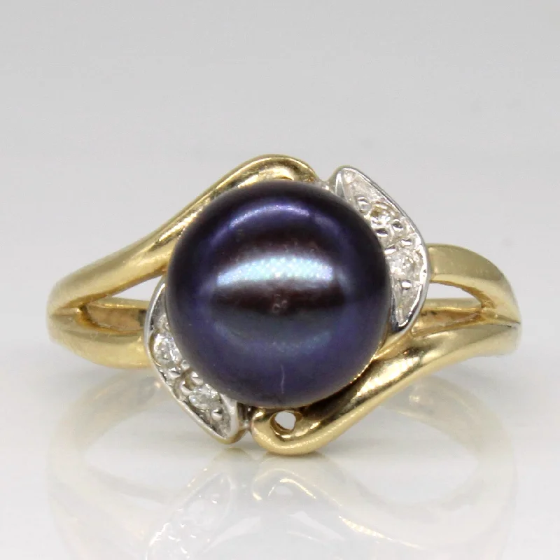 Delicate Crystal Jewelry For Sophisticated Charm Pearl & Diamond Cocktail Ring | 0.02ctw | SZ 4 |