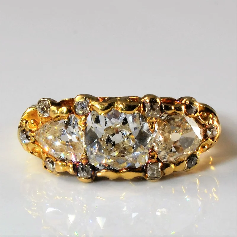 Dainty Floral Jewelry For Feminine Elegance Victorian Three Stone Diamond Ring | 2.13ctw | SZ 7.5 |