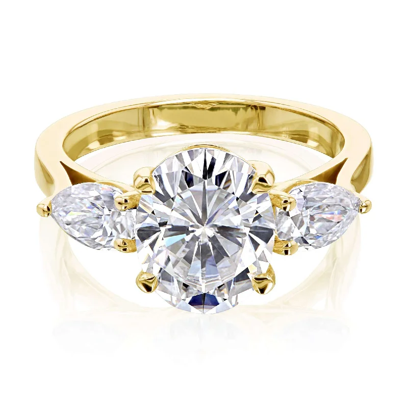 Waterproof Stainless Steel Jewelry For Lasting Beauty 3 Stone Trellis Oval & Pear Ring