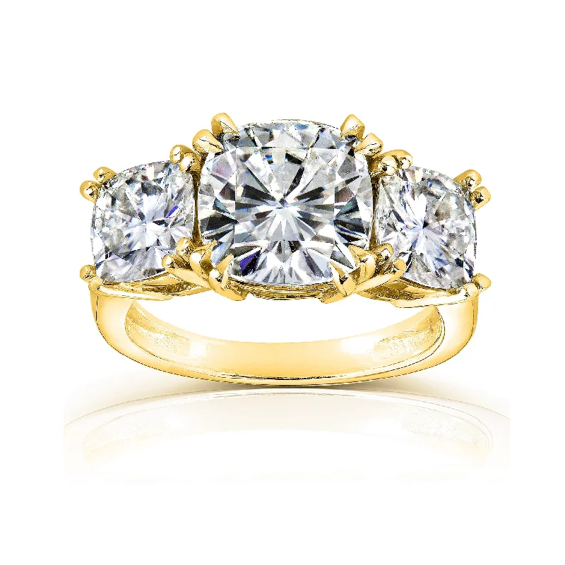 Handmade Pearl Jewelry For Timeless Elegance 5ct Cushion 3-Stone Basket Ring (Kobelli Grown Diamond Option Available)