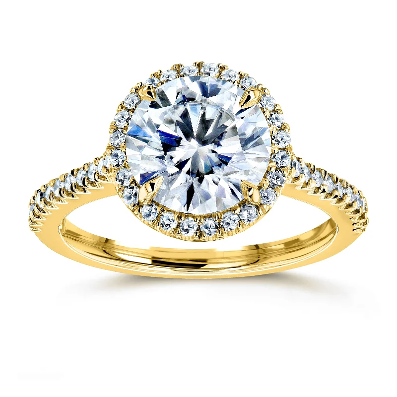 Round Brilliant Kobelli Moissanite and Diamond Halo Engagement Ring 2 1/6 CTW 14k Yellow Gold