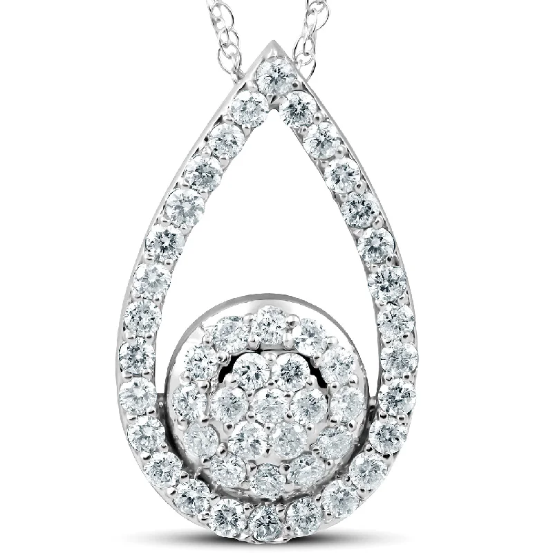 1 1/10Ct Lab Created Diamond Circle Pear Shape Pendant 14k White Gold 1" Tall