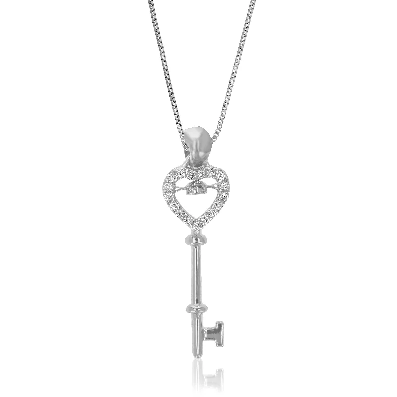 Holiday Jewelry Sale – Perfect Gifts At Great Prices 1/10 cttw Lab Grown Diamond Key Pendant Necklace .925 Sterling Silver 1/4 Inch With 18 Inch Chain
