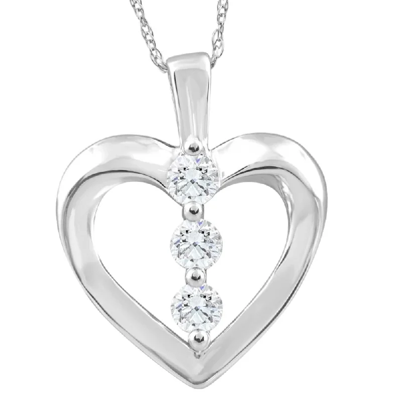 10K White Gold 1/3Ct T.W. Round Natural Diamond Heart Pendant Necklace