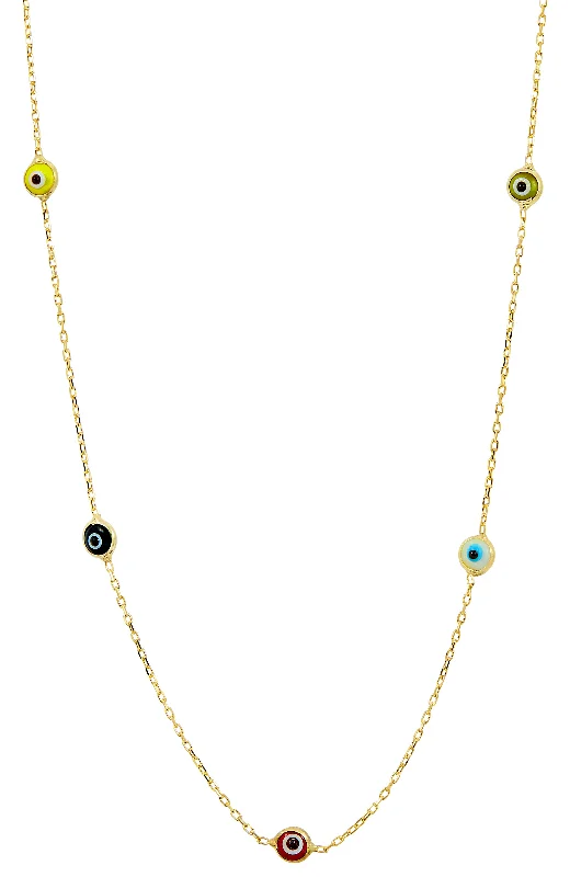Discounted Luxury Jewelry – Shine Without The Splurge 18K GOLD OVER STERLING SILVER MULTI COLOR EVIL EYE NECKLACE