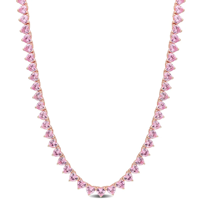 Flash Deals On Fine Jewelry – Shop Before It's Gone 31 1/2 CT TGW Heart Created Pink Sapphire Tennis Necklace in Rose Plated Sterling Silver