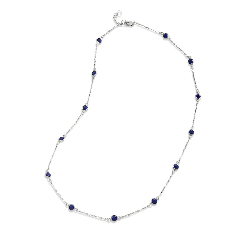 Romantic Heart-Shaped Jewelry For Special Gifts .925 STERLING SILVER RHODIUM PLATE BLUE SAPPHIRE NECKLACE