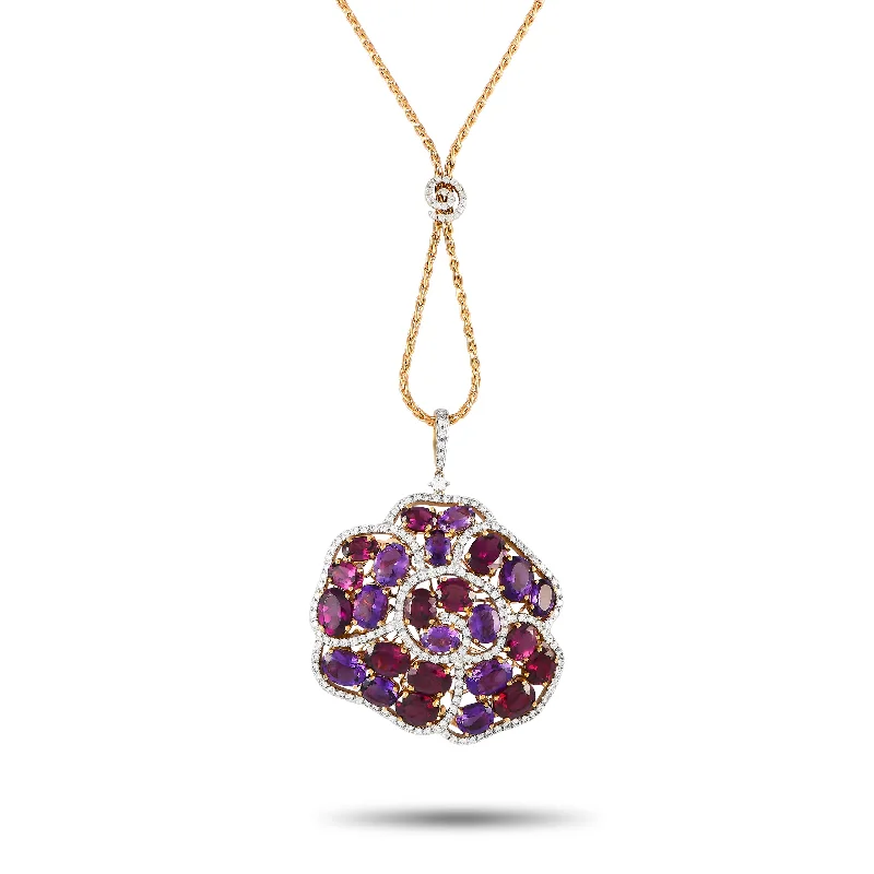Luxury Jewelry Sale – Sparkle For Less Casato 18K Rose Gold 1.57ct Diamond, Amethyst, and Rhodolite Pendant Necklace 200494