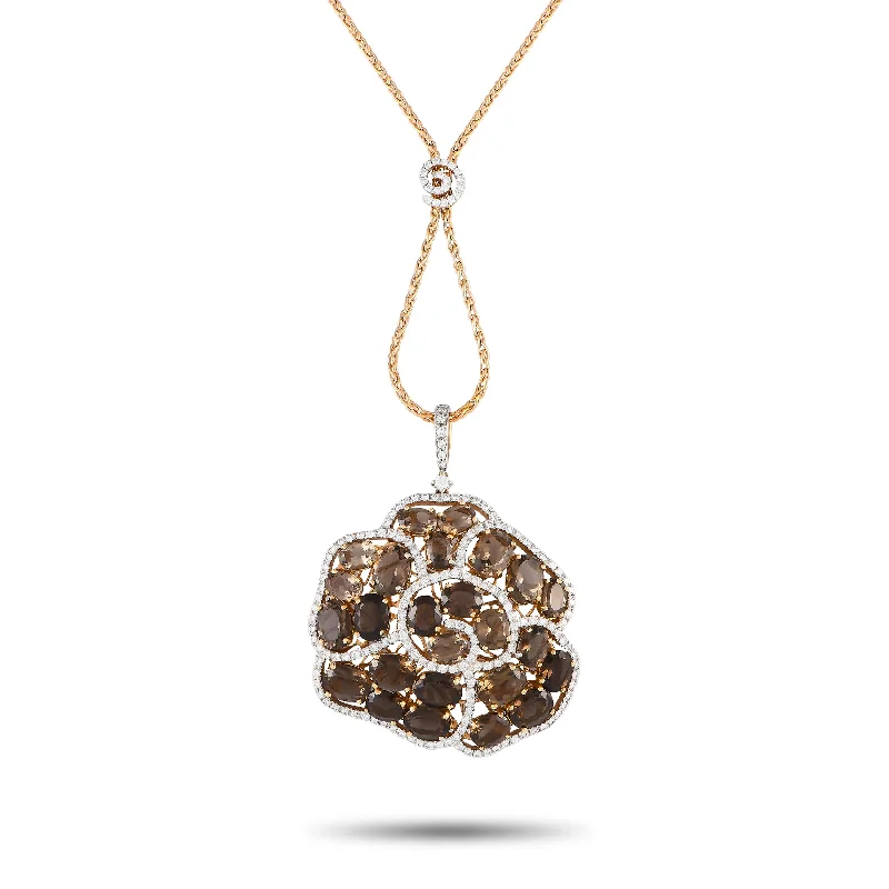 Limited-Time Offer On Premium Jewelry Collections Casato 18K Rose Gold 1.57ct Diamond and Smoky Quartz Pendant Necklace 200495