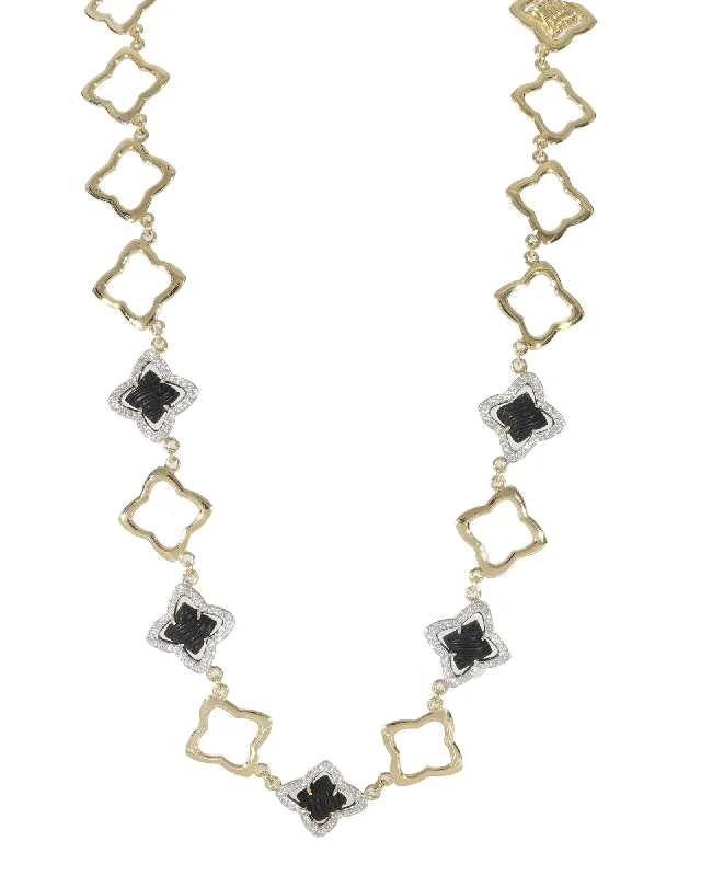 Seasonal Jewelry Sale – Upgrade Your Collection David Yurman Quatrefoil Onyx Diamond Necklace in 18k Yellow Gold 1.75 CT
