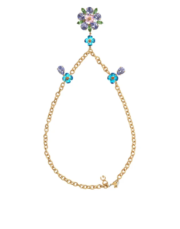 Dolce & Gabbana  Brass Chain Crystal Floral Pendant Charm Women's Necklace