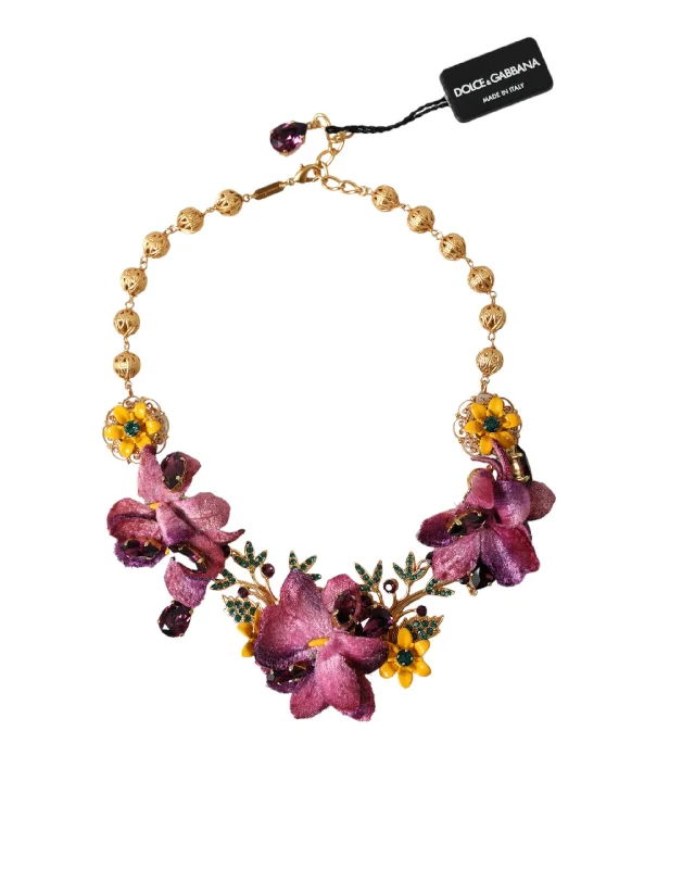 Dolce & Gabbana  Brass Mix Fiori Flowers Crystal Chain Women's Necklace