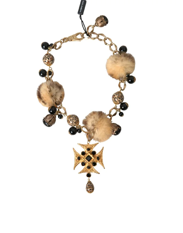 Dolce & Gabbana  Crystals Lapin Fur Filigree Chocker Women's Necklace