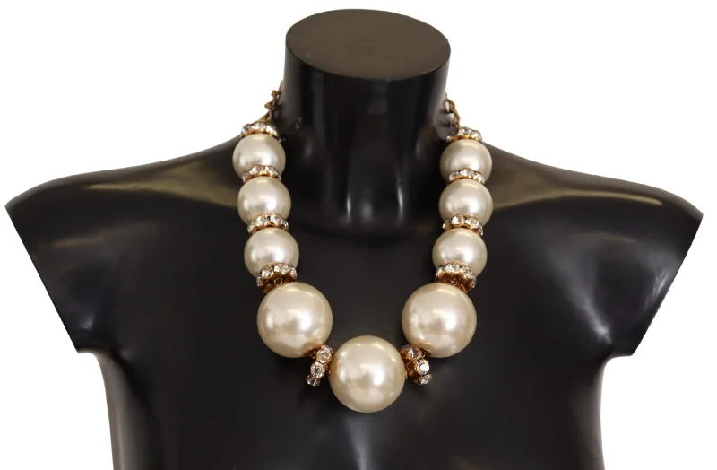 Luxury Meets Affordability – Jewelry Sale Now Live Dolce & Gabbana Elegant Faux ivory Charm Necklace with Crystal Women's Accents