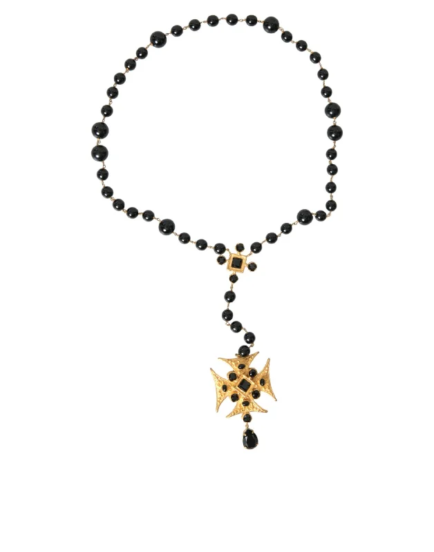 Dolce & Gabbana  Tone Brass Cross  Beaded Chain Rosary Women's Necklace