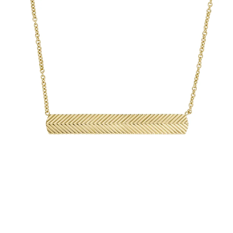 Affordable Luxury Jewelry For Every Occasion Fossil Women's Harlow Linear Texture Gold-Tone Stainless Steel Chain Necklace