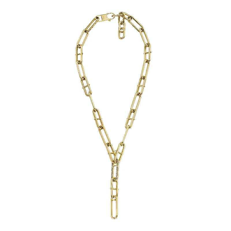 Discounted Jewelry For A Glamorous Look Fossil Women's Heritage D-Link Glitz Gold-Tone Stainless Steel Y-Neck Necklace
