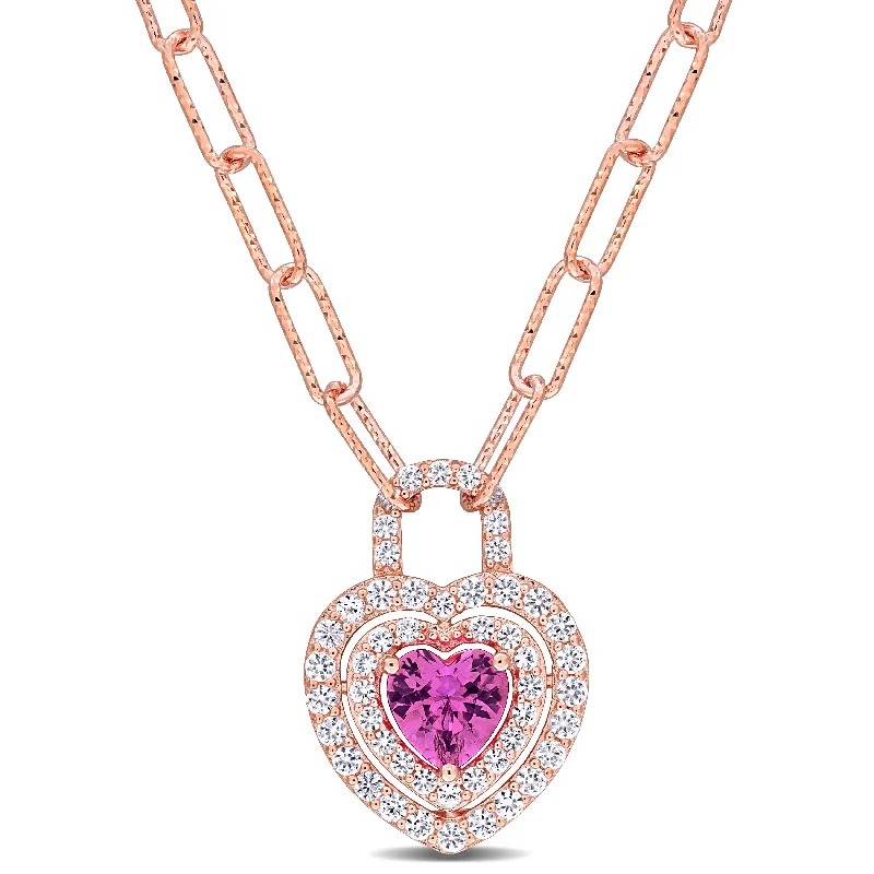 Flash Sale On Exquisite Jewelry – Don't Miss Out Mimi & Max 1 3/4ct TGW Created Pink Sapphire & Created White Sapphire Heart Necklace Rose Silver