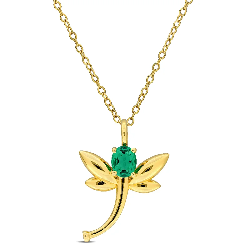 Seasonal Jewelry Sale – Upgrade Your Style Today Mimi & Max 1/3ct TGW Created Emerald Diamond Accent Dragonfly Necklace Yellow Silver-18 in