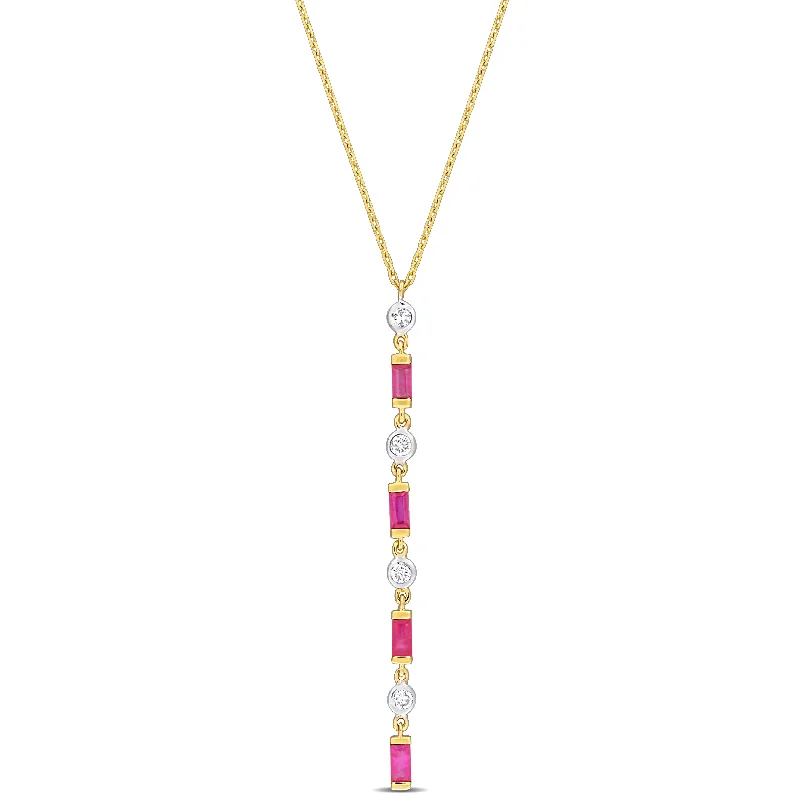Fashion-Forward Jewelry At Exclusive Discounts Mimi & Max 1/5ct TDW Diamond & 1/6 TGW Baguette Cut Ruby Lariat Necklace in 10k Yellow Gold- 16.5 in