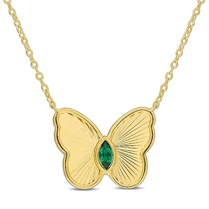 Unmissable Discounts On Timeless Jewelry Pieces Mimi & Max 1/5ct TGW Created Emerald Butterfly Necklace in Yellow Silver-17in