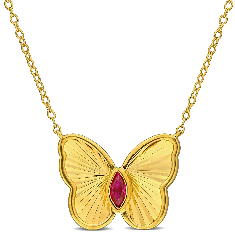 Premium Jewelry At Special Low Prices For A Limited Time Mimi & Max 1/5ct TGW Marquise-Cut Created Ruby Butterfly Necklace Yellow Silver-17in