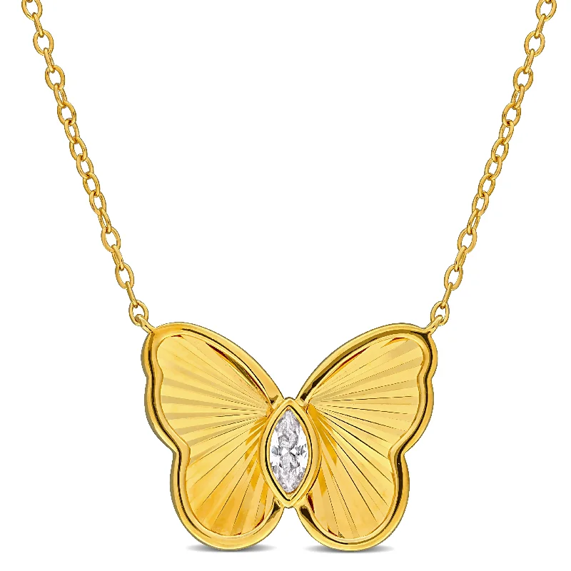 Special Deals On Handcrafted And Designer Jewelry Mimi & Max 1/5ct TGW Marquise-Cut Created White Sapphire Butterfly Necklace Yellow Silver-17 in