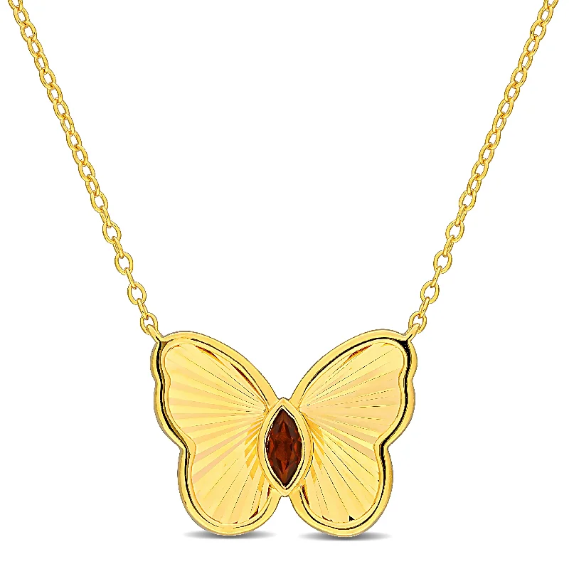 Grab Your Dream Jewelry At The Lowest Prices Mimi & Max 1/5ct TGW Marquise-Cut Garnet Butterfly Necklace with Chain Yellow Silver-17 in