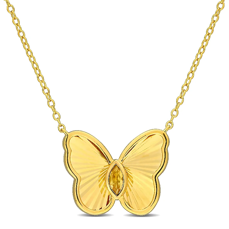 Discounted Luxury Jewelry – Shine Without The Splurge Mimi & Max 1/6ct TGW Marquise-Cut Citrine Butterfly Necklace with Chain Yellow Silver-17 in