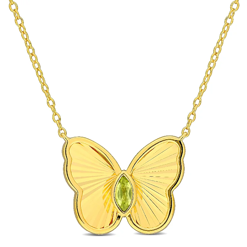 Exclusive Jewelry Discounts – Shop Now For Savings Mimi & Max 1/6ct TGW Marquise-Cut Peridot Butterfly Necklace with Chain Yellow Silver-17 in