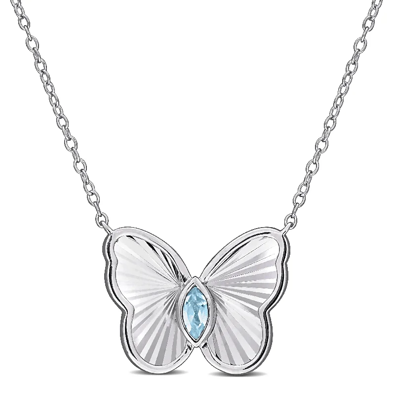Exclusive Jewelry Bundles At Discounted Rates Mimi & Max 1/6ct TGW Marquise-Cut Sky Blue Topaz Butterfly Necklace in Sterling Silver-17 in