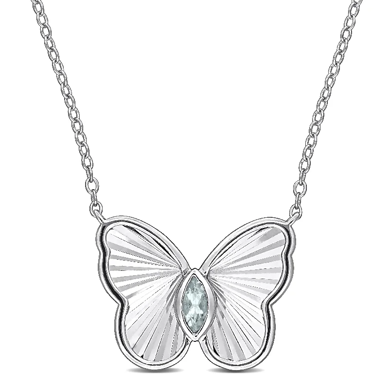 Limited-Time Offer On Premium Jewelry Collections Mimi & Max 1/7ct TGW Marquise-Cut Aquamarine Butterfly Necklace in Sterling Silver-17 in