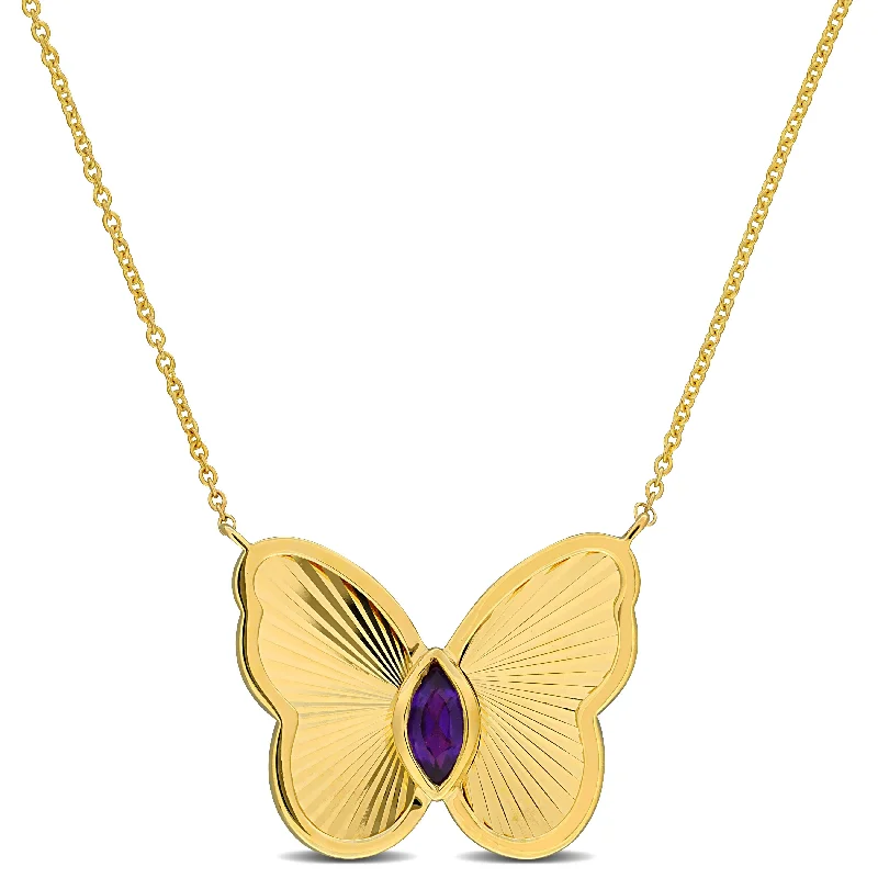 Elegant Jewelry At Unbeatable Offers – Shop Before It's Gone Mimi & Max 1/8ct TGW Amethyst Butterfly Pendant Necklace in 10k Yellow Gold-17 in