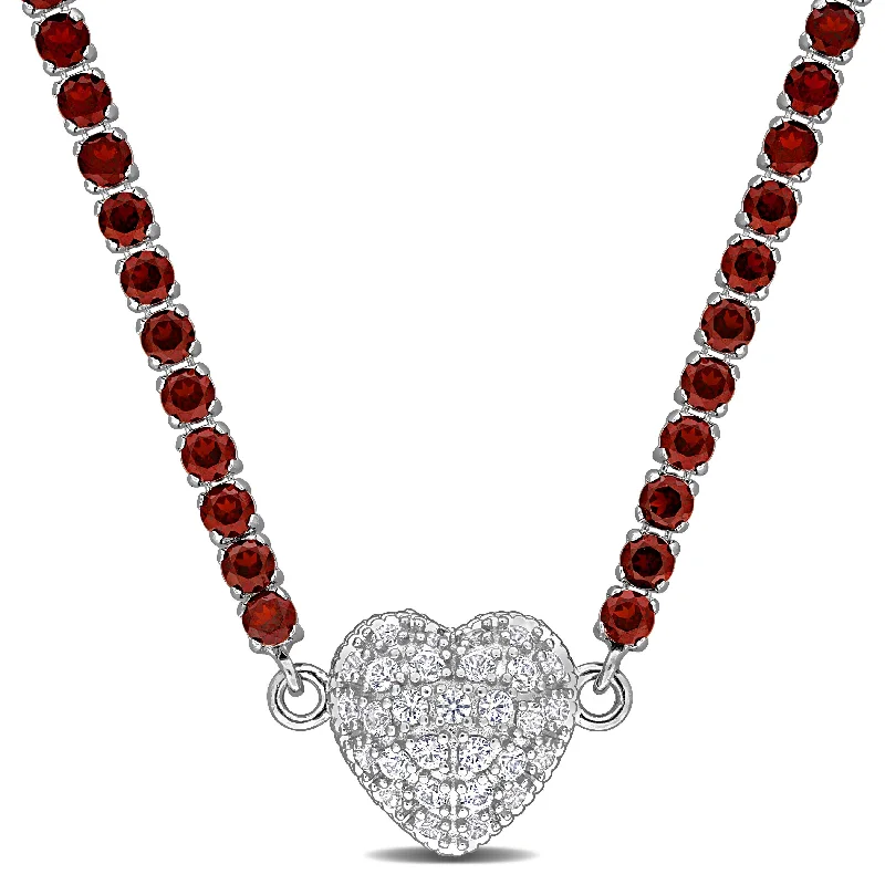 Luxury Jewelry Sale – Sparkle For Less Mimi & Max 14 7/8ct TGW Garnet Created White Sapphire Heart Necklace Sterling Silver-17 in