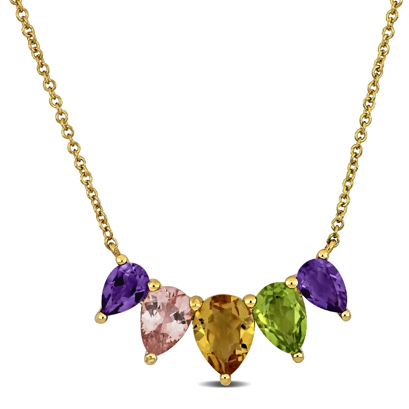 Luxury Jewelry Sale – Elegant Styles At Unbeatable Prices Mimi & Max 3 1/5ct TGW Pear-Cut Amethyst Citrine Morganite Peridot Drop Necklace Yellow Silver