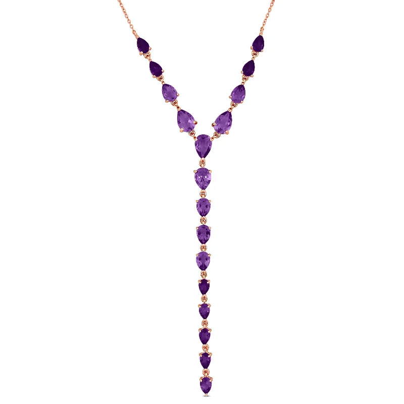 Personalized Jewelry At Special Discount Rates Mimi & Max 9 1/2ct TGW Pear-Cut Amethyst Lariat Necklace in Sterling Silver-18 in + 2 ext.