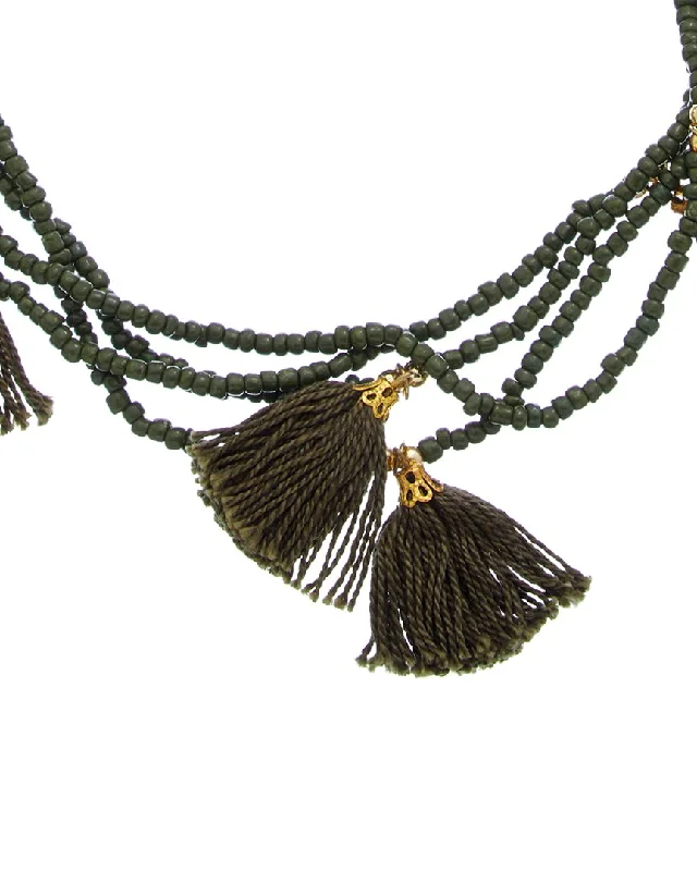 POM POM NECKLACE SET OF 5 MILITARY OLIVE