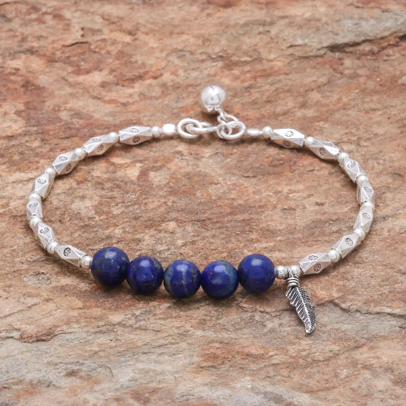 Shop Dazzling Jewelry At The Best Prices Ringing Feather Hill Tribe Lapis Lazuli Beaded Bracelet from Thailand