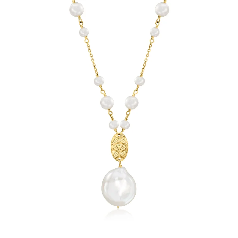Flash Jewelry Sale – Get Stunning Pieces At Low Prices Ross-Simons 14-17mm Cultured Coin Pearl and 3-6mm Cultured Pearl Station Necklace in 18kt Gold Over Sterling