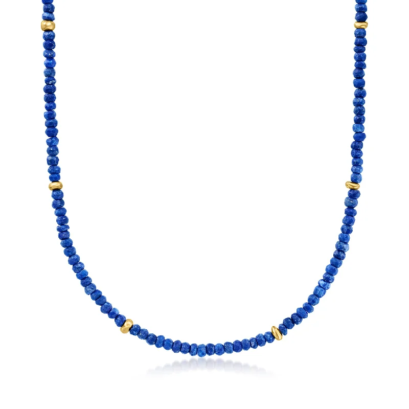 Ross-Simons 4mm Lapis Bead Necklace With 18kt Gold Over Sterling