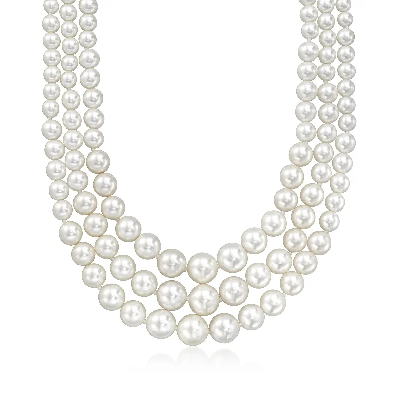 Ross-Simons 6-12mm Shell Pearl Graduated 3-Strand Necklace With Sterling Silver