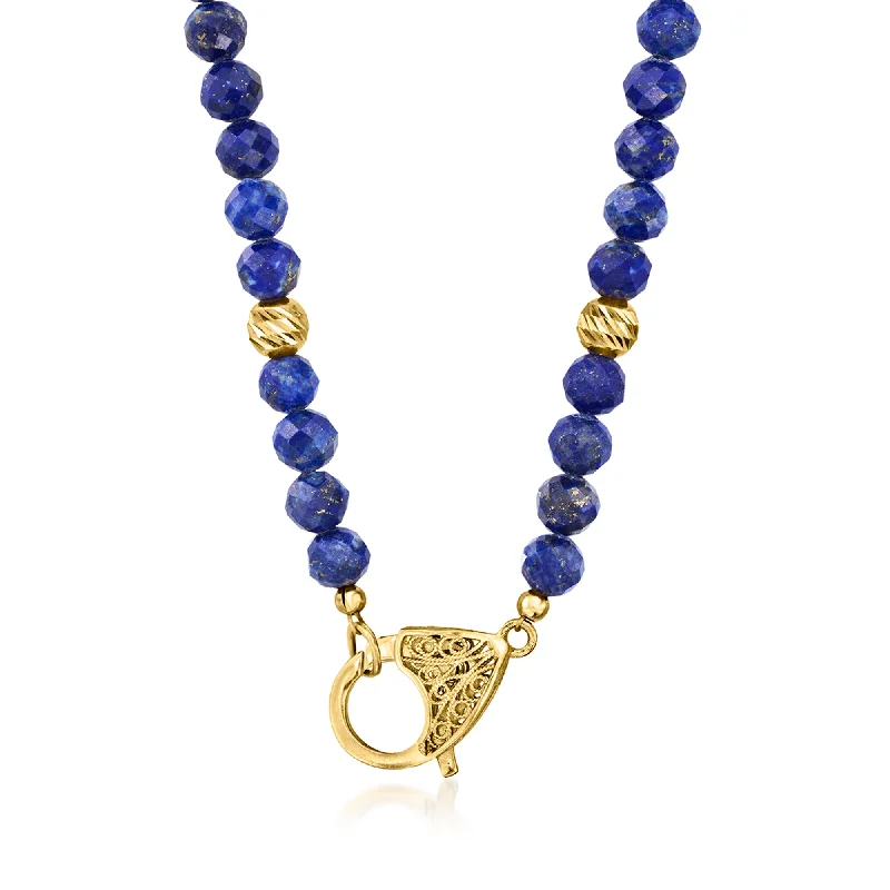 Flash Sale On Elegant Jewelry – Don't Miss Out Ross-Simons 6mm Lapis Bead Necklace in 18kt Gold Over Sterling