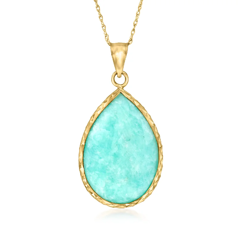 Get Your Favorite Jewelry At The Best Price Ross-Simons Amazonite Pendant Necklace in 14kt Yellow Gold