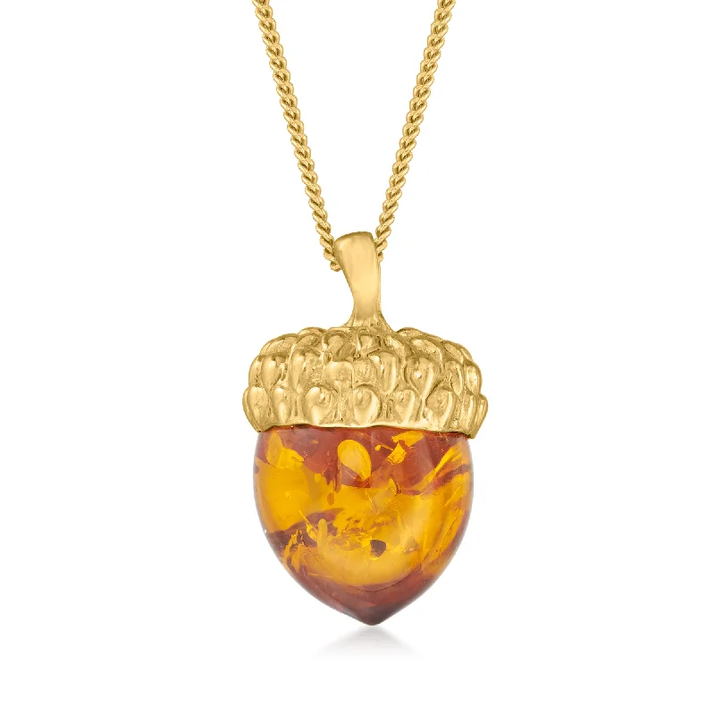 Ross-Simons Amber Acorn Pendant Necklace in 18kt Gold Over Sterling