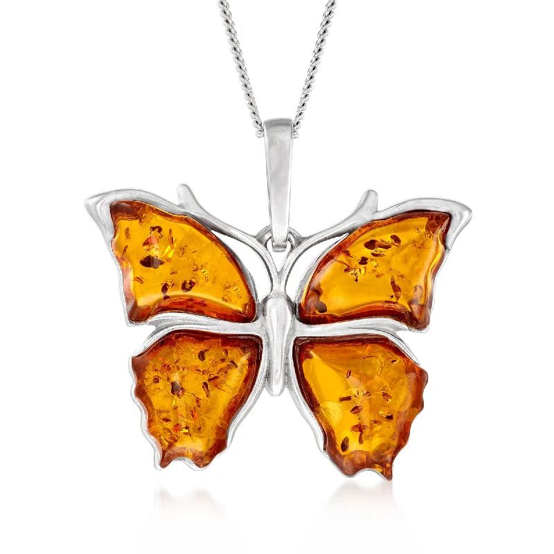 Bold And Beautiful Jewelry Now At Irresistible Prices Ross-Simons Amber Butterfly Pendant Necklace in Sterling Silver