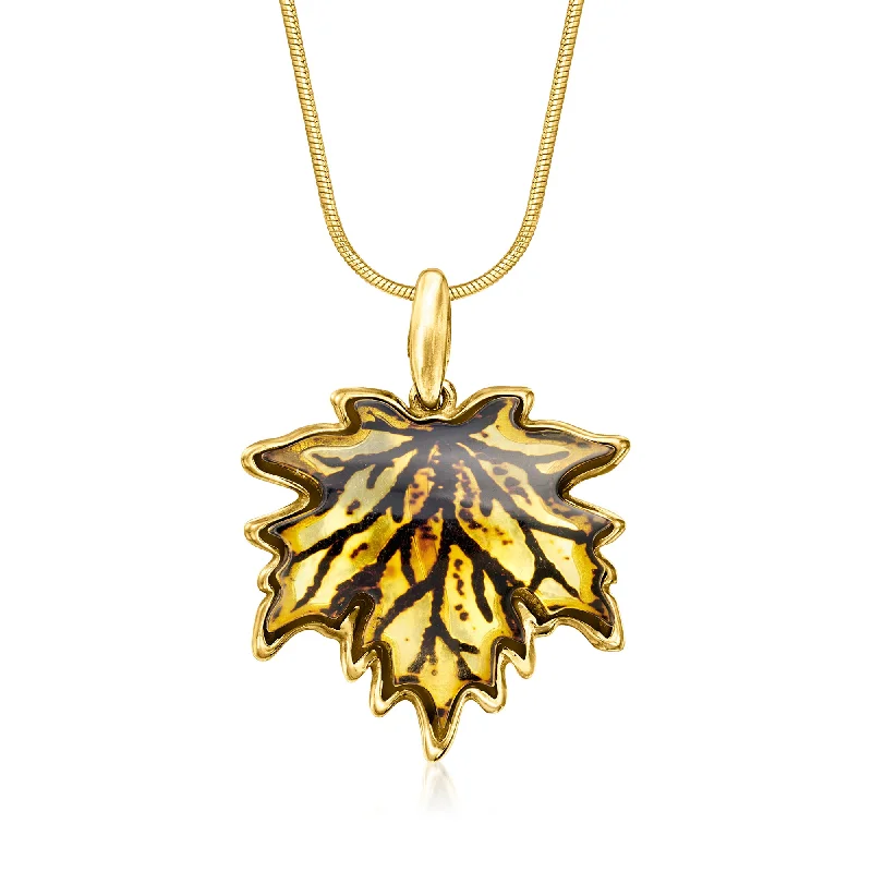 Trendy Minimalist Jewelry For Everyday Wear Ross-Simons Amber Leaf Pendant Necklace in 18kt Gold Over Sterling