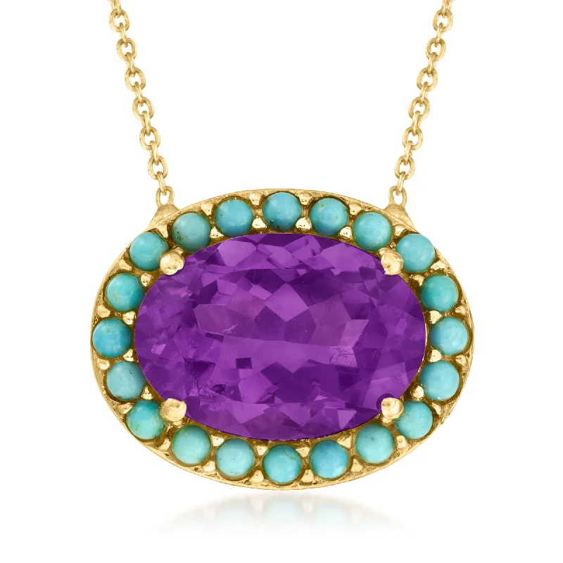 Affordable Luxury Jewelry For Every Occasion Ross-Simons Amethyst and Turquoise Necklace in 18kt Gold Over Sterling