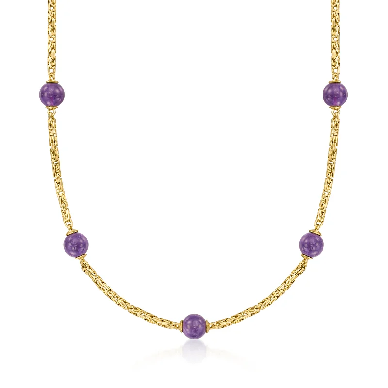 Premium Jewelry Now Available At Special Discounts Ross-Simons Amethyst Bead Byzantine Station Necklace in 18kt Gold Over Sterling