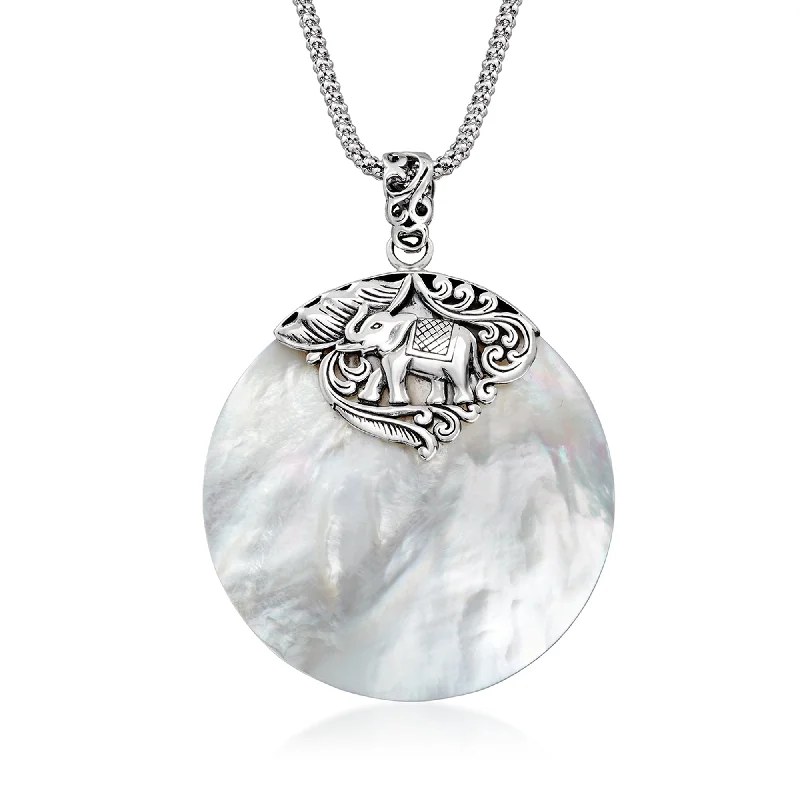 Ross-Simons Bali-Style Elephant Mother-Of-Pearl Pendant Necklace in Sterling Silver